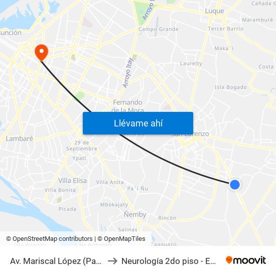 Av. Mariscal López (Parada Km. 17 (1/2)) to Neurología 2do piso - Emergencias Médicas map