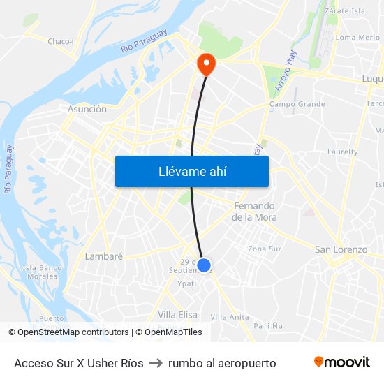 Acceso Sur X Usher Ríos to rumbo al aeropuerto map
