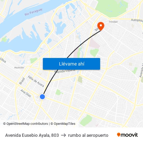 Avenida Eusebio Ayala, 803 to rumbo al aeropuerto map