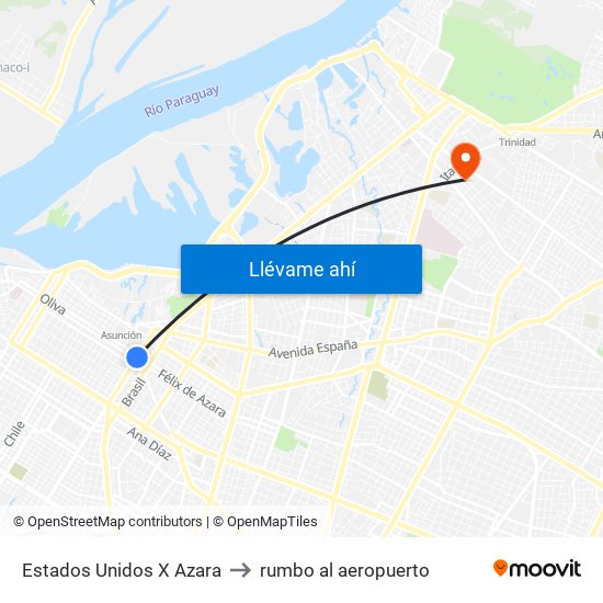 Estados Unidos X Azara to rumbo al aeropuerto map