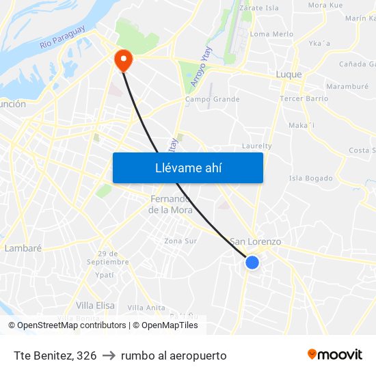 Tte Benitez, 326 to rumbo al aeropuerto map