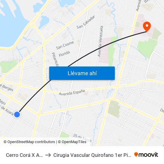 Cerro Corá X Aquino to Cirugia Vascular Quirofano 1er Piso HC-IPS map