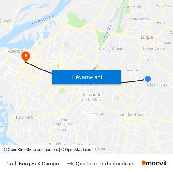 Gral. Borges X Campo Vía to Que te importa donde estoy map