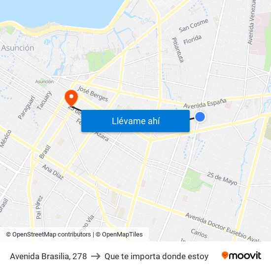 Avenida Brasilia, 278 to Que te importa donde estoy map