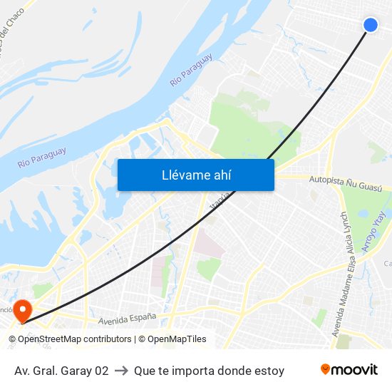 Av. Gral. Garay 02 to Que te importa donde estoy map