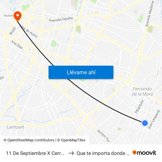 11 De Septiembre X Cerro Cora to Que te importa donde estoy map