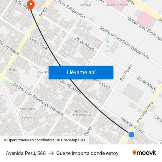 Avenida Perú, 568 to Que te importa donde estoy map