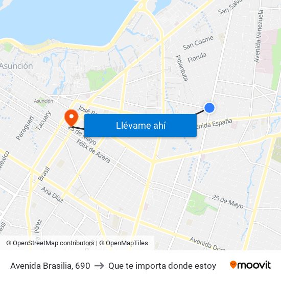 Avenida Brasilia, 690 to Que te importa donde estoy map