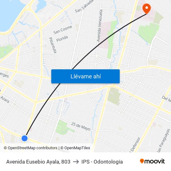 Avenida Eusebio Ayala, 803 to IPS - Odontología map