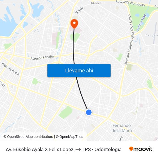 Av. Eusebio Ayala X Félix Lopéz to IPS - Odontología map