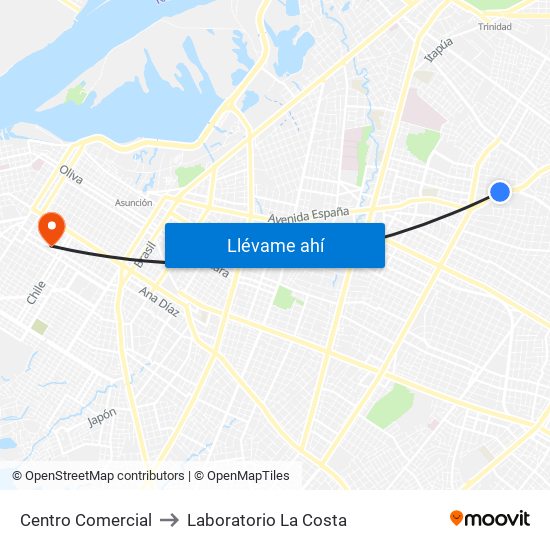 Centro Comercial to Laboratorio La Costa map