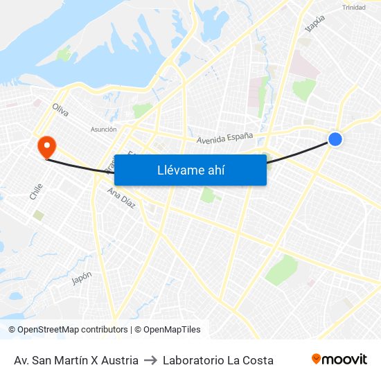 Av. San Martín X Austria to Laboratorio La Costa map