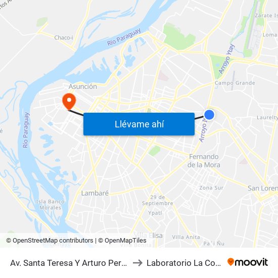 Av. Santa Teresa Y Arturo Pereira to Laboratorio La Costa map