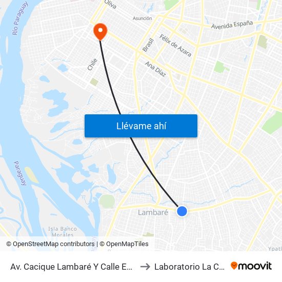 Av. Cacique Lambaré Y Calle Escobar to Laboratorio La Costa map