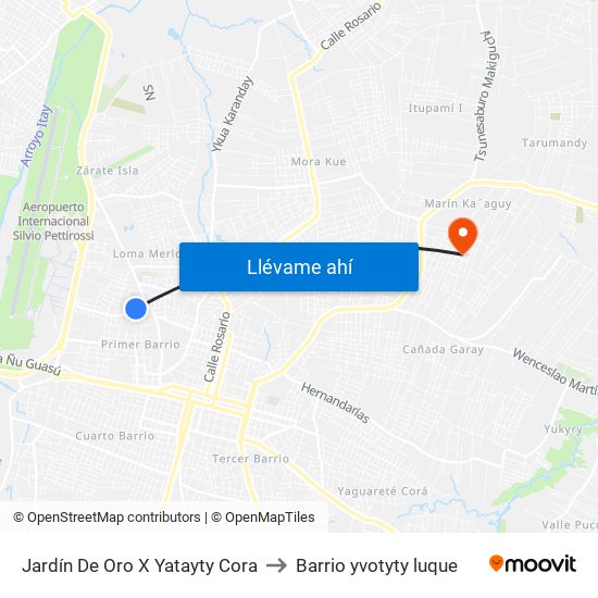 Jardín De Oro X Yatayty Cora to Barrio yvotyty luque map