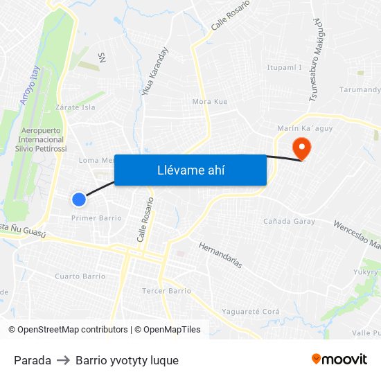 Parada to Barrio yvotyty luque map