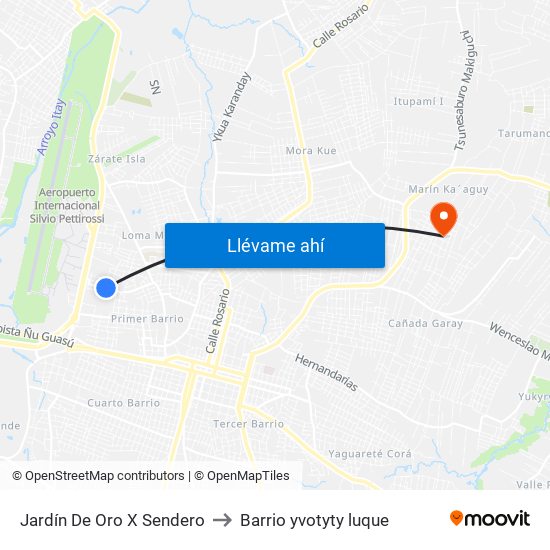 Jardín De Oro X Sendero to Barrio yvotyty luque map