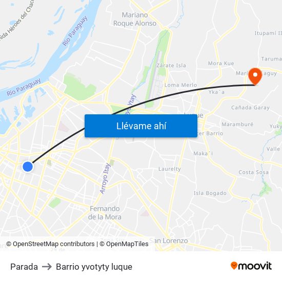 Parada to Barrio yvotyty luque map
