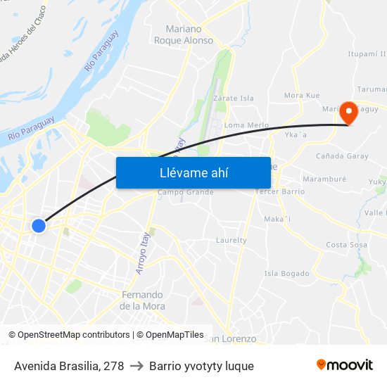 Avenida Brasilia, 278 to Barrio yvotyty luque map