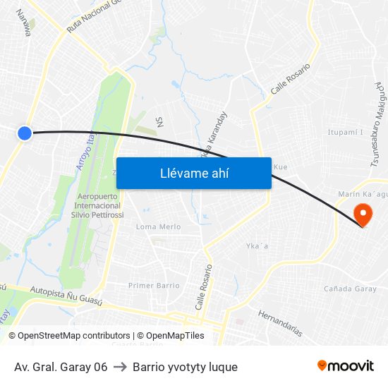 Av. Gral. Garay 06 to Barrio yvotyty luque map