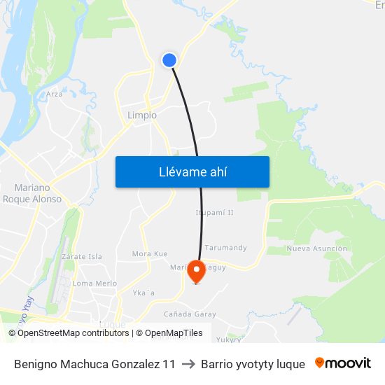 Benigno Machuca Gonzalez 11 to Barrio yvotyty luque map
