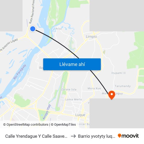 Calle Yrendague Y Calle Saavedra to Barrio yvotyty luque map