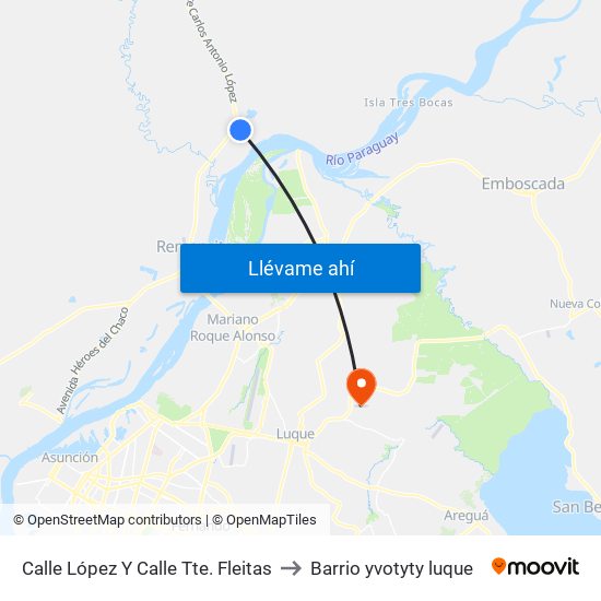 Calle López Y Calle Tte. Fleitas to Barrio yvotyty luque map