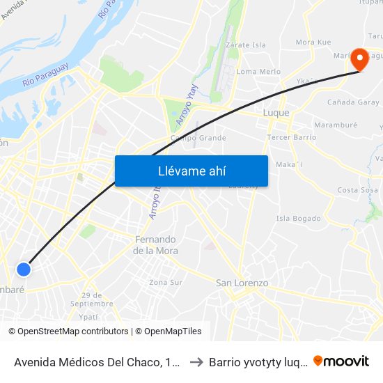 Avenida Médicos Del Chaco, 1560 to Barrio yvotyty luque map