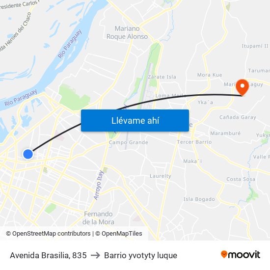 Avenida Brasilia, 835 to Barrio yvotyty luque map