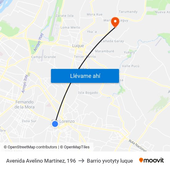 Avenida Avelino Martínez, 196 to Barrio yvotyty luque map