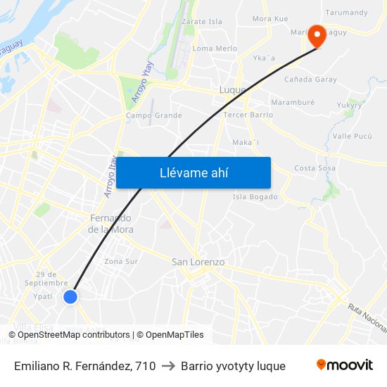 Emiliano R. Fernández, 710 to Barrio yvotyty luque map