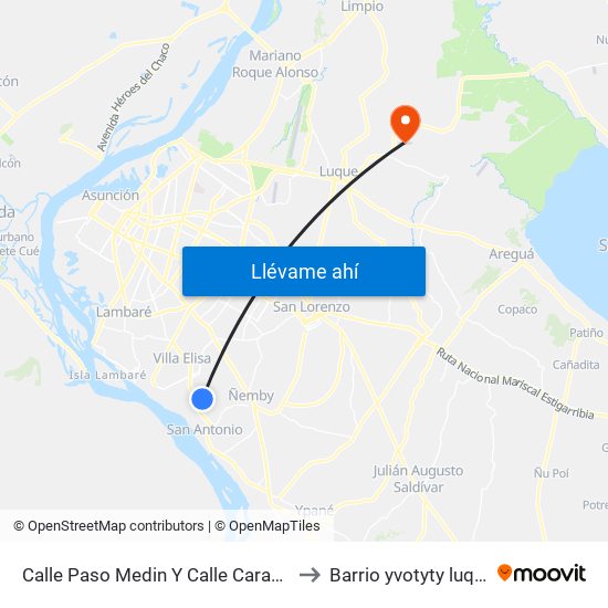 Calle Paso Medin Y Calle Caracas to Barrio yvotyty luque map