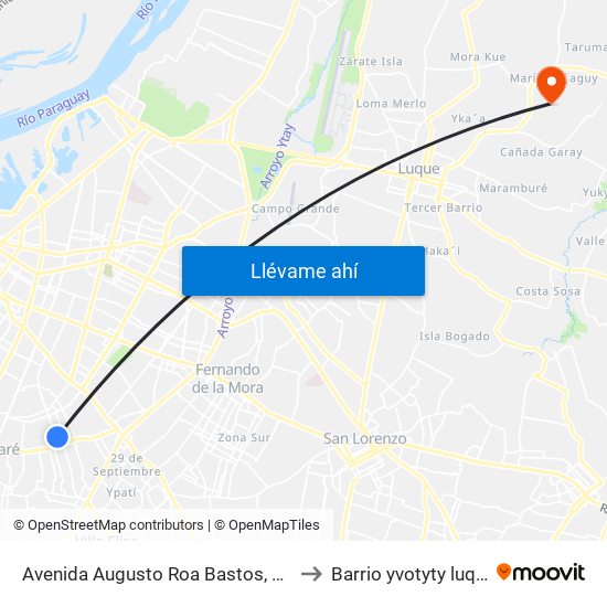Avenida Augusto Roa Bastos, 556 to Barrio yvotyty luque map
