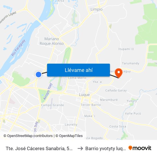 Tte. José Cáceres Sanabria, 5663 to Barrio yvotyty luque map