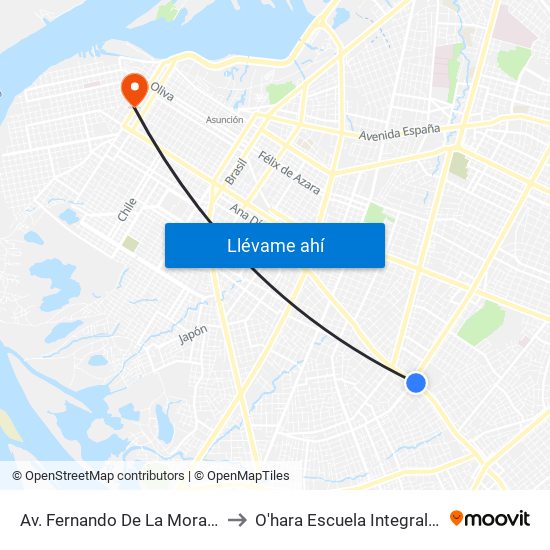 Av. Fernando De La Mora X Av. Argentina to O'hara Escuela Integral Gastronómica map