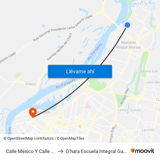 Calle México Y Calle Paraguay to O'hara Escuela Integral Gastronómica map