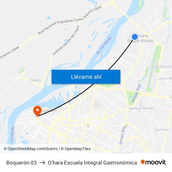 Boquerón 03 to O'hara Escuela Integral Gastronómica map