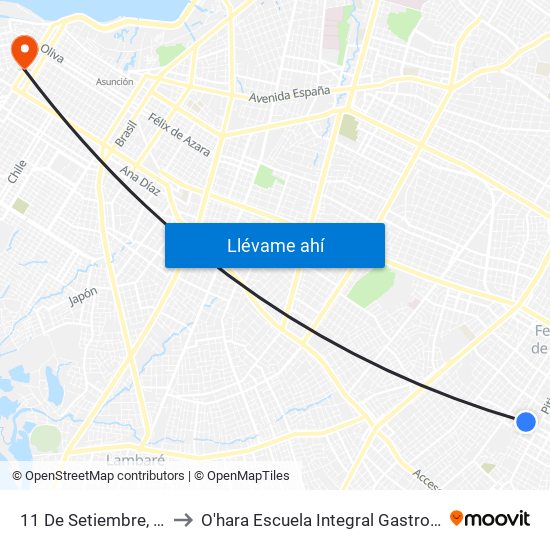 11 De Setiembre, 1321 to O'hara Escuela Integral Gastronómica map