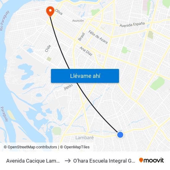 Avenida Cacique Lambare, 2656c to O'hara Escuela Integral Gastronómica map