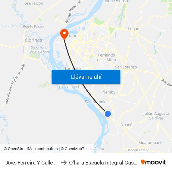 Ave. Ferreira Y Calle Curupay to O'hara Escuela Integral Gastronómica map