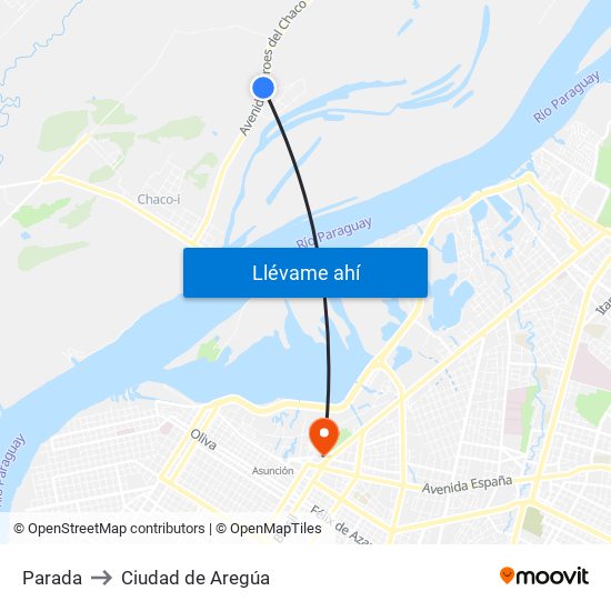 Parada to Ciudad de Aregúa map