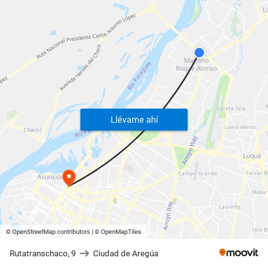 Rutatranschaco, 9 to Ciudad de Aregúa map
