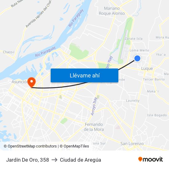 Jardín De Oro, 358 to Ciudad de Aregúa map