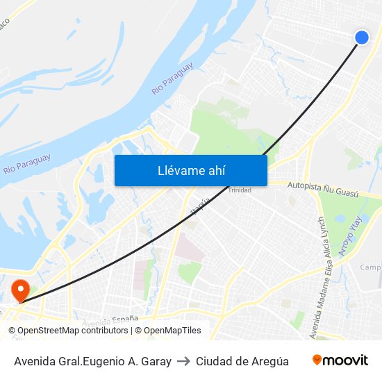 Avenida Gral.Eugenio A. Garay to Ciudad de Aregúa map
