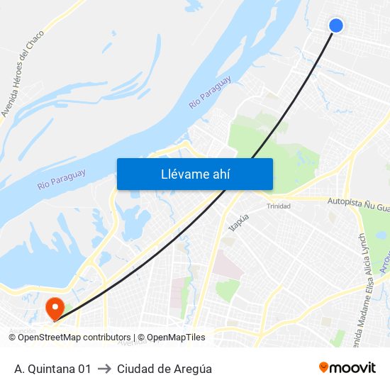 A. Quintana 01 to Ciudad de Aregúa map