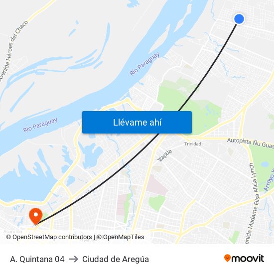 A. Quintana 04 to Ciudad de Aregúa map