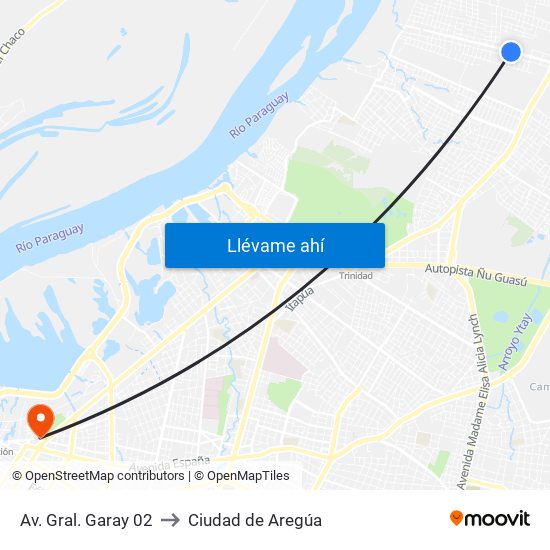 Av. Gral. Garay 02 to Ciudad de Aregúa map