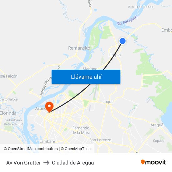 Av Von Grutter to Ciudad de Aregúa map