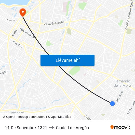11 De Setiembre, 1321 to Ciudad de Aregúa map