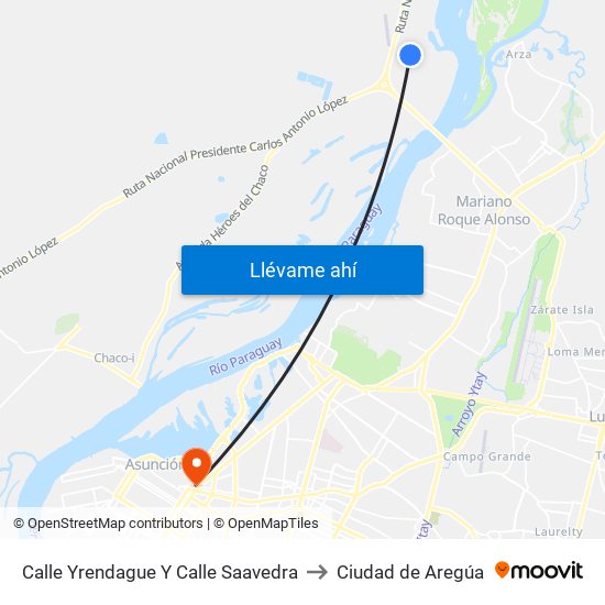 Calle Yrendague Y Calle Saavedra to Ciudad de Aregúa map